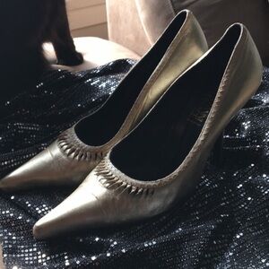 Versace Gold Leather High Heel Pumps